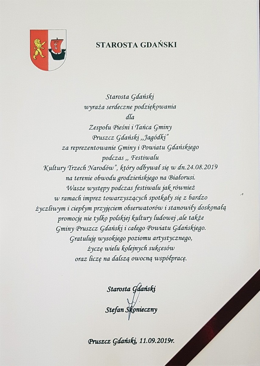 Podziękowania - Starosta Gdański